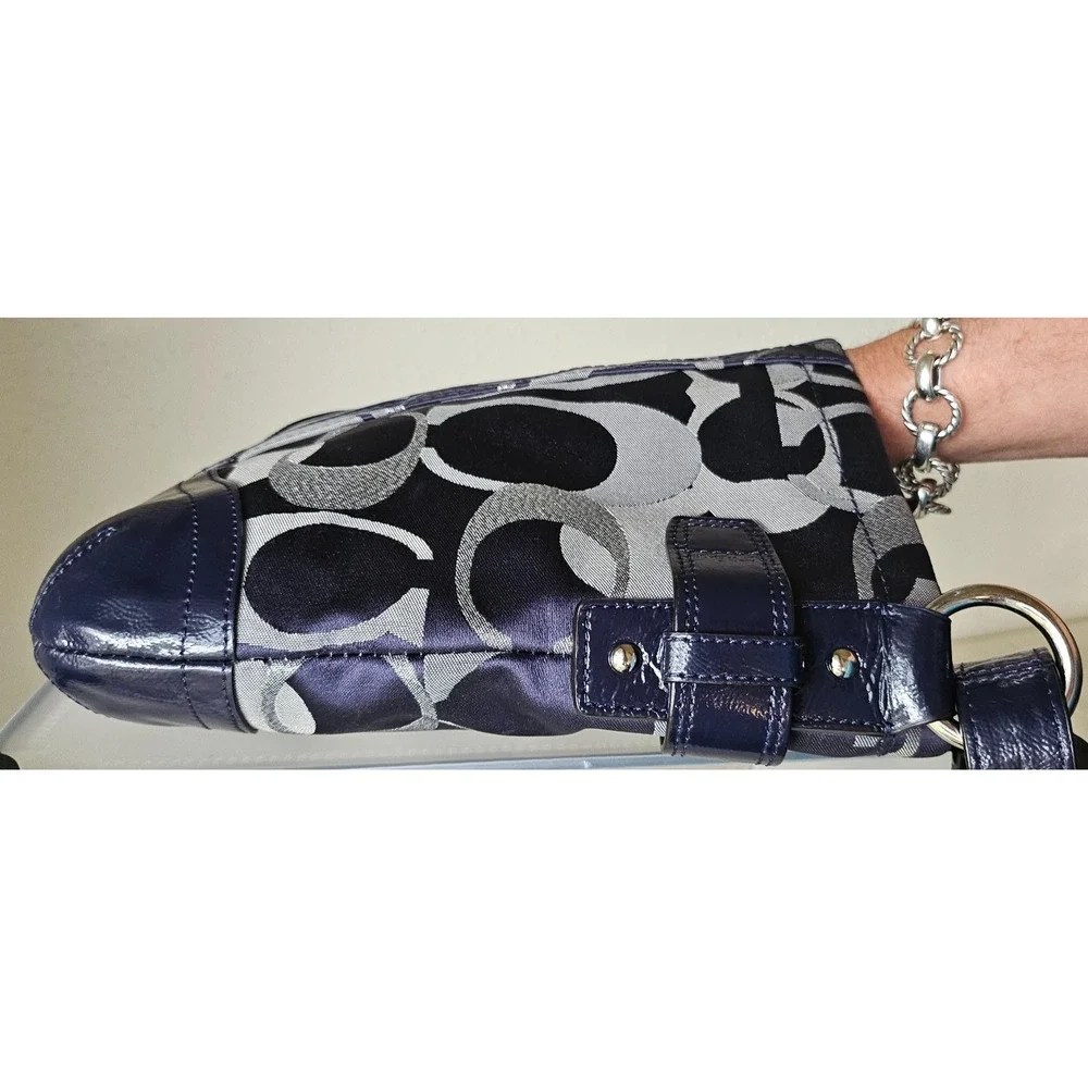 Coach Moto Optic Metallic Chain Navy‎ Signature Jacquard Silver/Blue